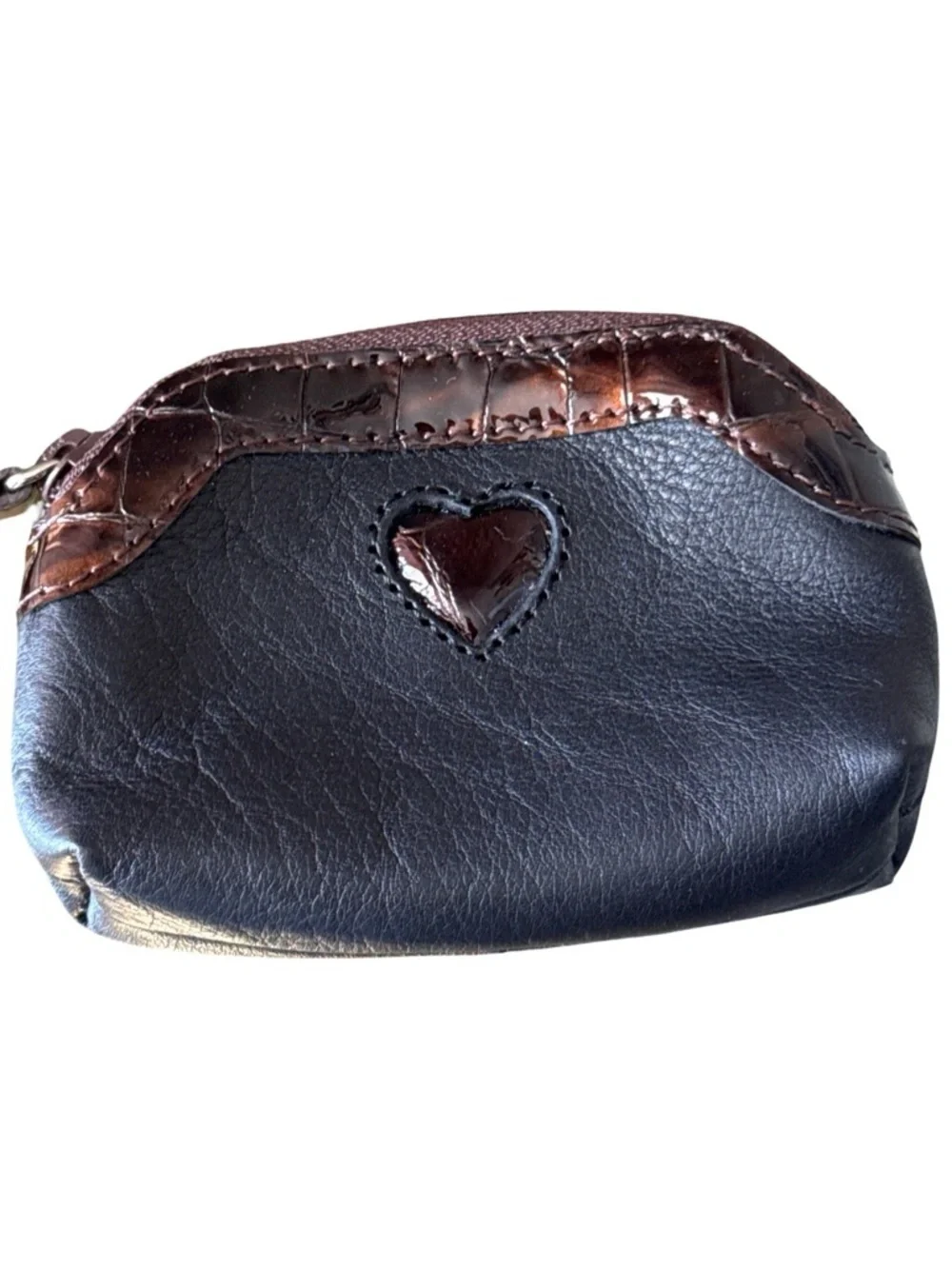 Brighton Black and Brown Leather Wristlet Pouch with Heart Accent